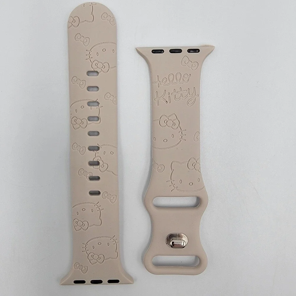 Hello Kitty Inspired Engrave Silicone Apple watch‎ band 42mm/44mm/45mm/49mm TAN